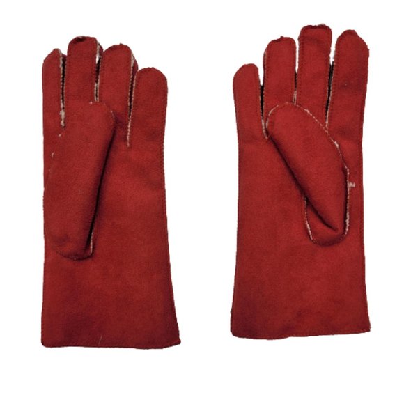 Vintage faux suede and sherpa lined gloves, red, NWOT - Picture 2 of 5
